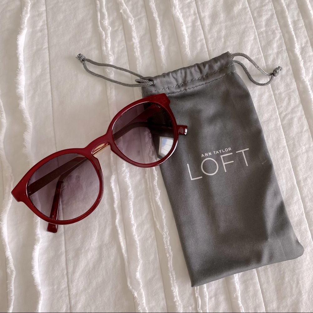 LOFT Round Burgundy Sunglasses with Gold Temples